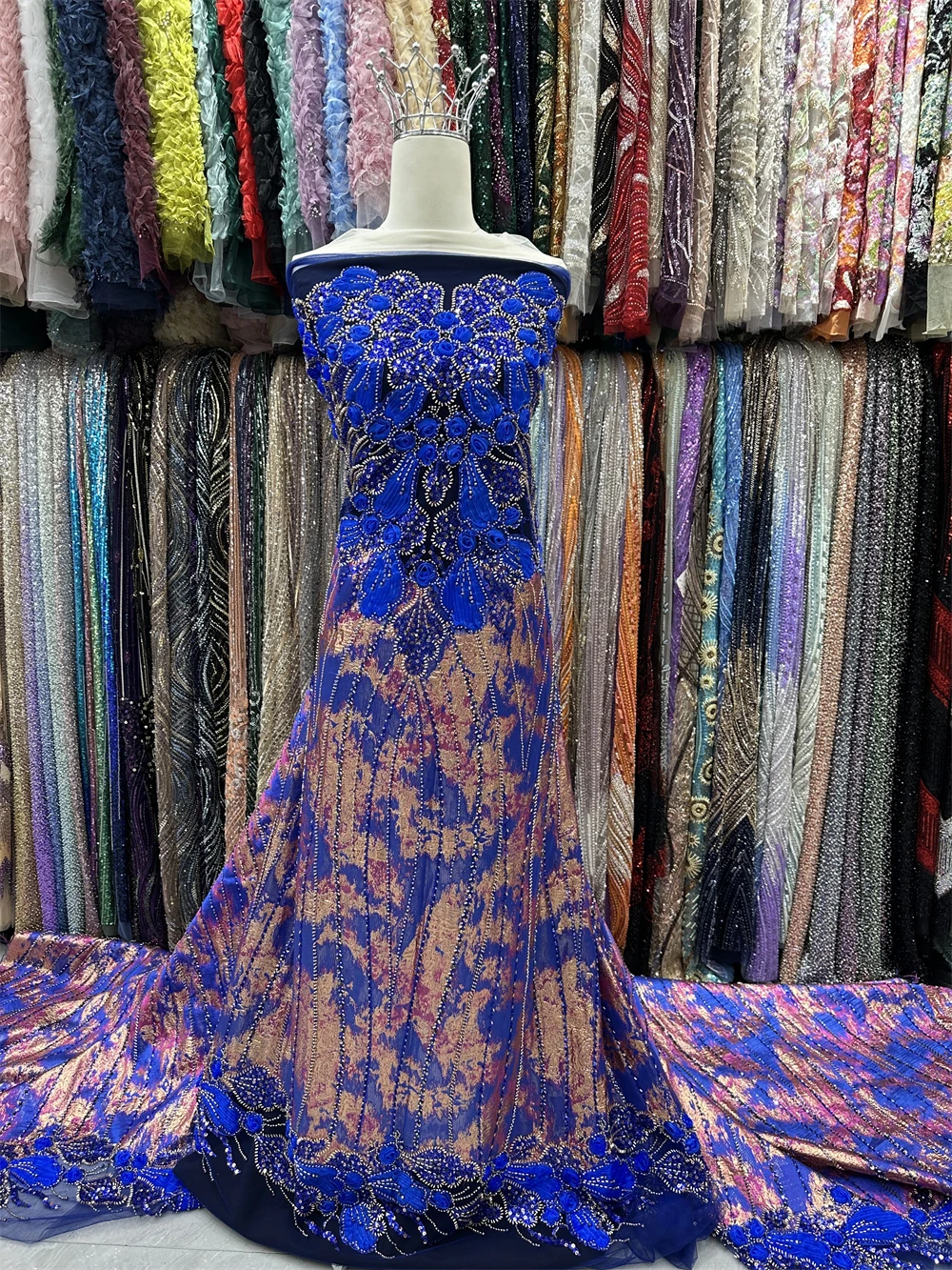 

Роскошная нигерийская кружевная ткань ручной работы с бисером, высокое качество, вышивка бисером и блестками, африканская французская кружевная ткань для шитья платья