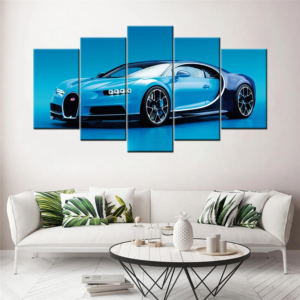 

5 панелей Chiron, супер спортивный автомобиль без рамки, холст, печатные плакаты, настенные картины, искусство детской комнаты, домашний декор