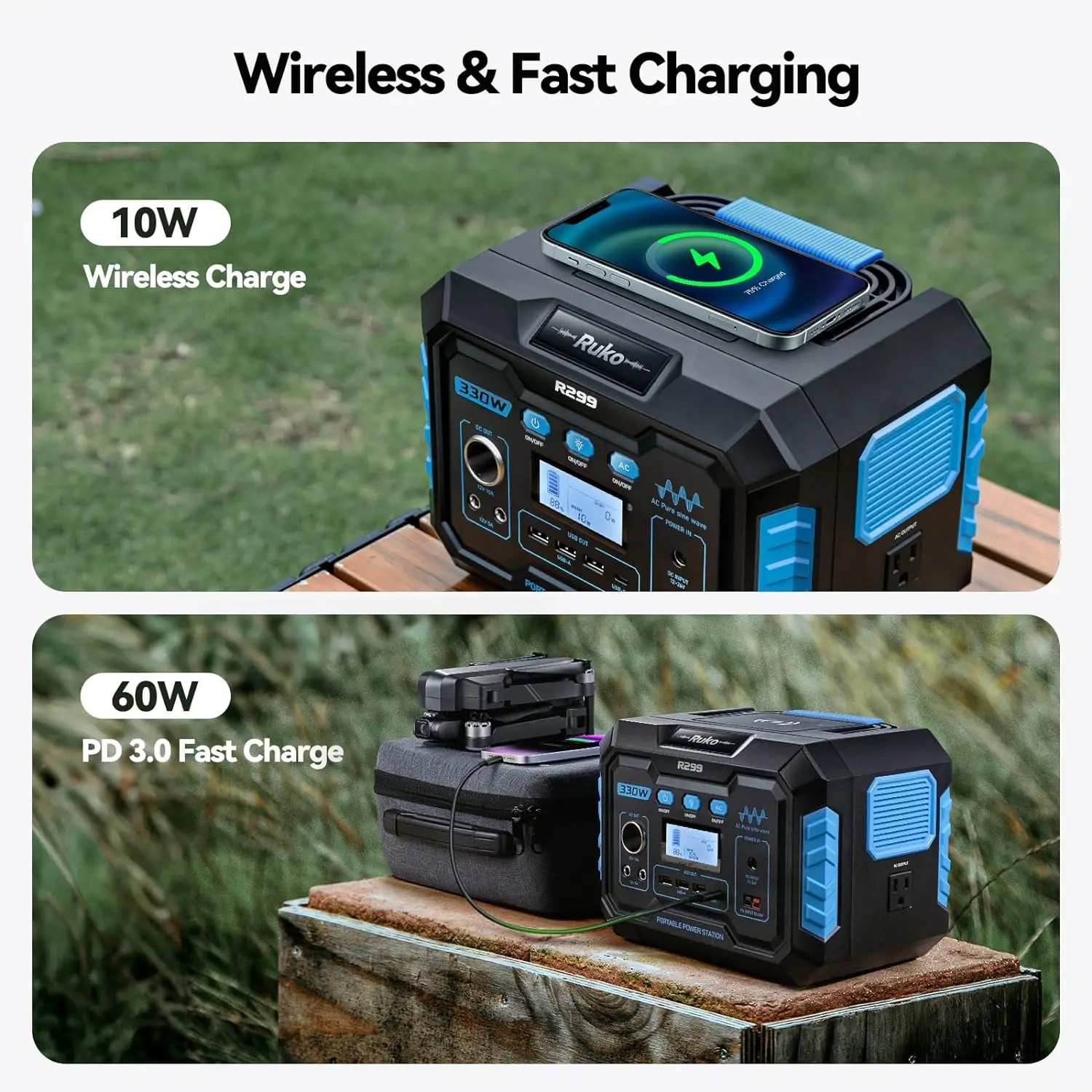 R299 Portable Power Station 330W, 288.6Wh 9-Port Portable Generator with Flashlight