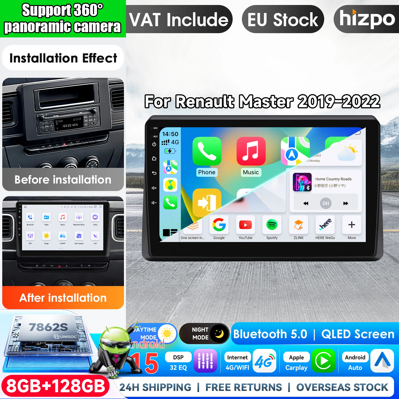 Image of Hizpo 10,1 Zoll Autoradio für RENAULT MASTER 2019 - 2022 Kabelloses Carplay Android Auto-Multimedia-Video-Player 2 DIN Radio Autoradio GPS Stereo Intelligente Systeme IPS Touchscreen Haupteinheit