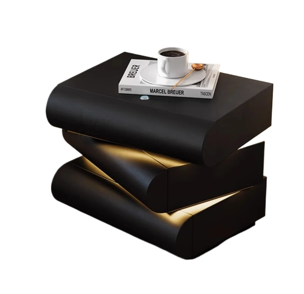 

atmosphere leather storage cabinet modern and simple Cream wind bedside table 360 ° rotating bedside intelligent