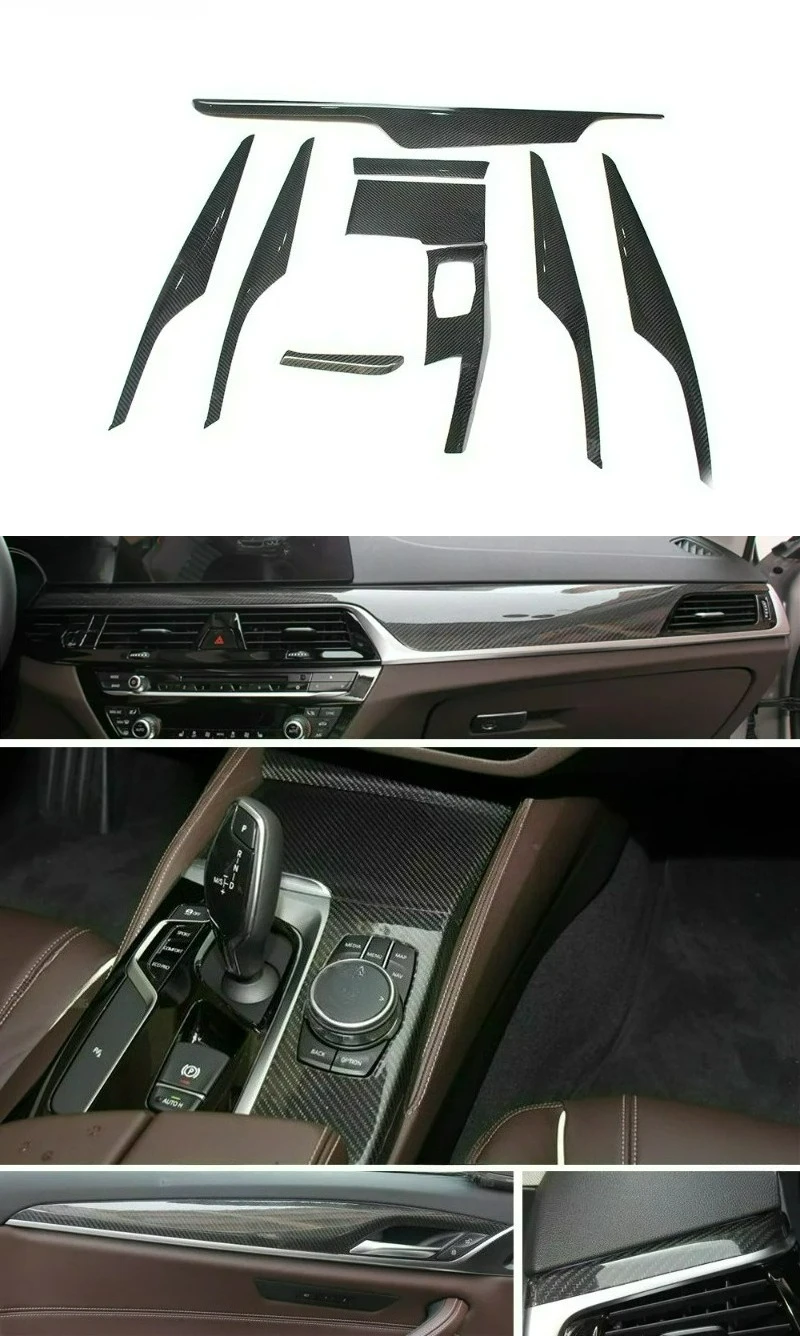 

FORBMW 5 Series G30 2017 LHD Precision-fit Interior Door Console Dashboard Trim Kit Dry Carbon Fiber 9Pcs/Set