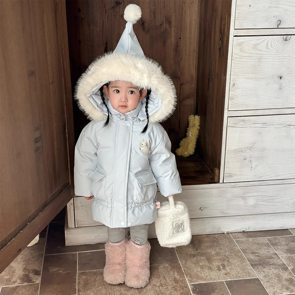 

Kids Baby Girls Down Jacket 2025 Winter Puffer Hooded Thick Warm Toddler Girls Down Coat Windproof 90% White Duck Girl Outerwear