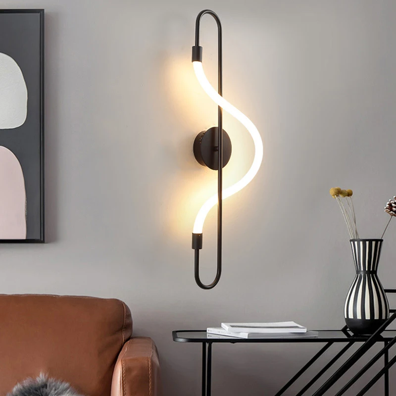 

Modern Creative Line Led Wall Lamp For Living Room Bedroom Sofa TV Background home decorations Wall Sconce Lighting design art