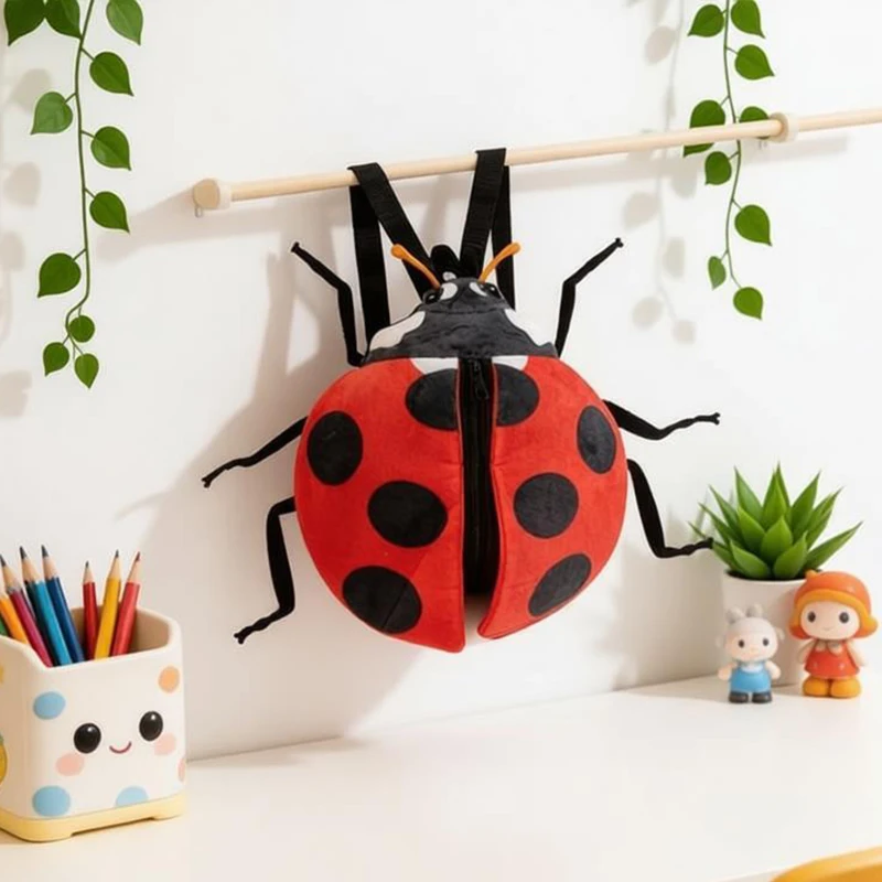 Plush Backpack Ladybug Bee Cute Kids School Bag Kawaii Soft Cartoon Animal Backpack Birthday Gift School Season Kids Girls Boys
