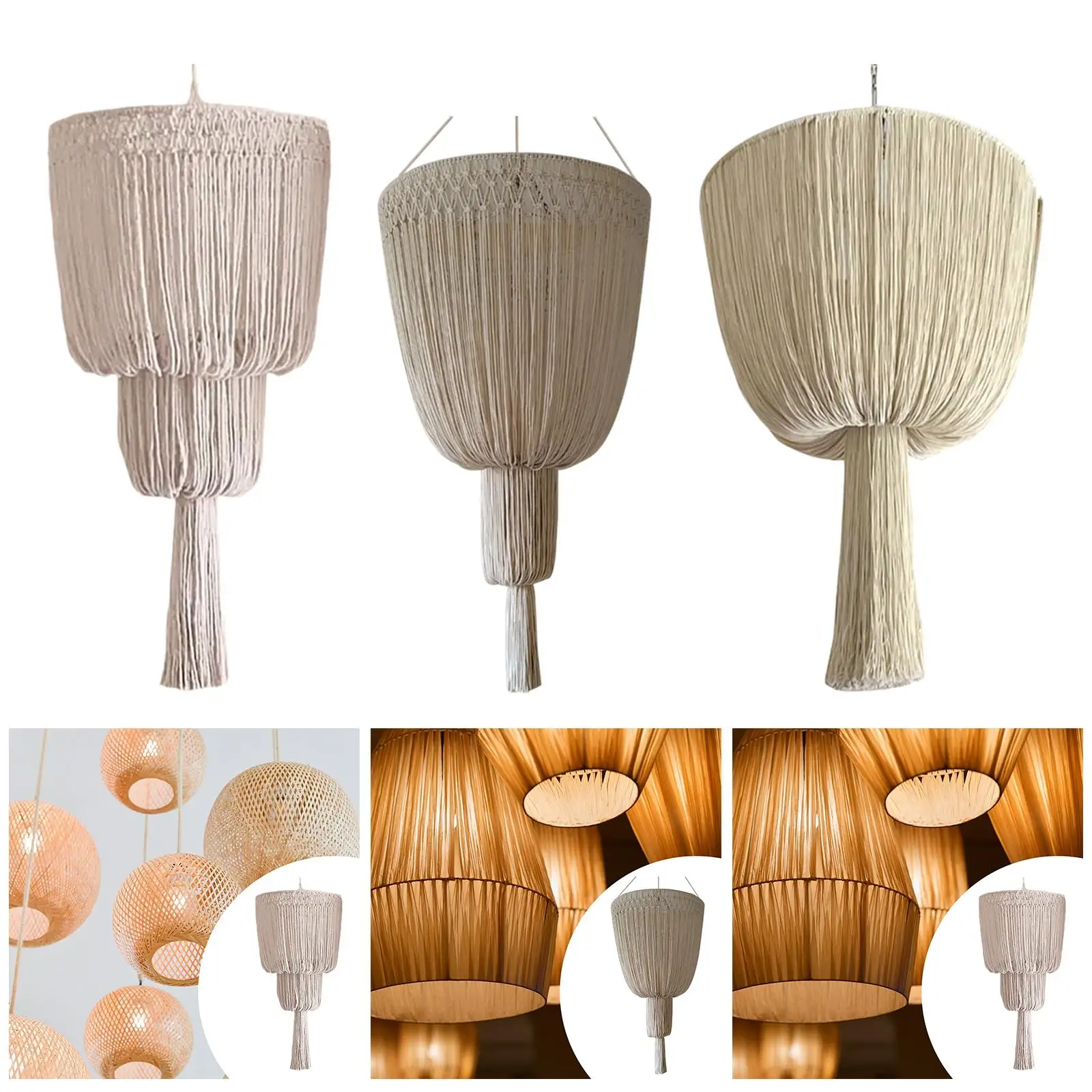 

Hand Woven Macrame Lamp Shade Vintage Round Fabric Light Shade Chandelier Cover for Nursery Living Room Home Decoration