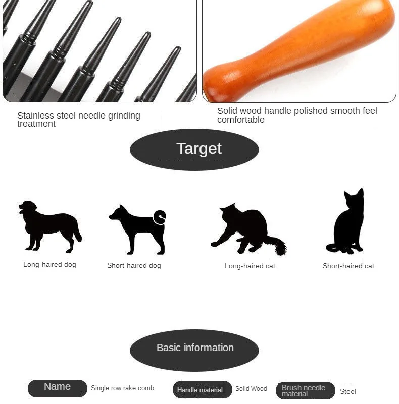 Haustier Lange Kurze Haare Holz Enthaarung Werkzeug Hund Haar Unterwolle Rechen Enthaarung Werkzeug Für Hunde Und Katzen Hundesalon Rechen – Detail 6
