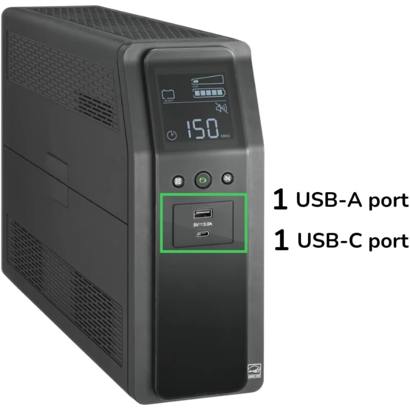 UPS 1500VA Sine Wave UPS Battery Backup, BR1500MS2 Backup Battery Power Supply, AVR, 10 Outlets, (2) USB Charger Ports