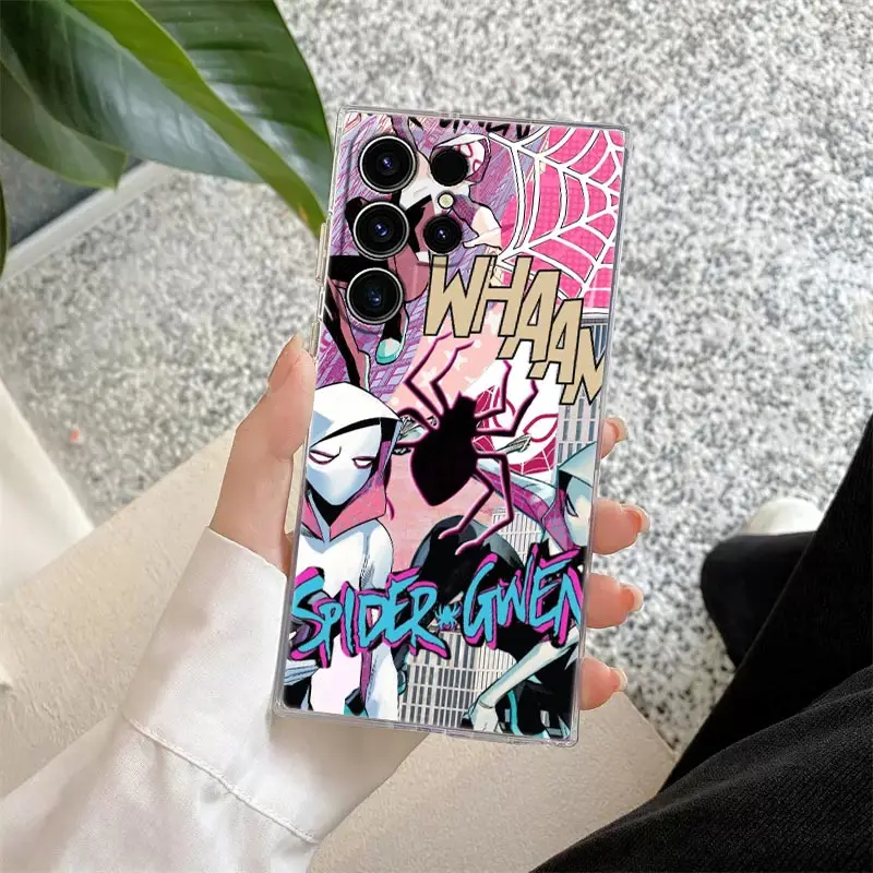 Miles Morales Spiderman Gwen S25Ultra Clear Case For Samsung Galaxy S25 S24 S23 Ultra S20 S21 FE S22 Plus A56 A36 5G Phone Cover