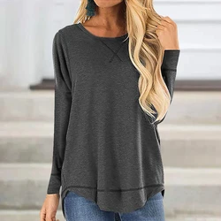 New Spring Autumn Women's Solid Color Casual Fashion Long Sleeve Round Neck Loose T-Shirt Pullover Tops