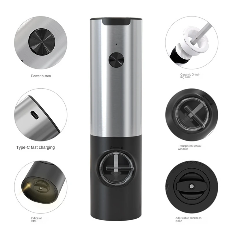 Rechargeable Electric Salt And Pepper Grinder Set,Automatic Salt And Pepper Grinder Set, 2 Adjustable Coarseness Mills