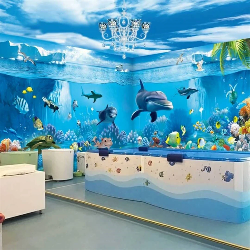 custom underwater world wallpapers for living room marine fish wallpaper children's room TV background mural wall paper Wall Art