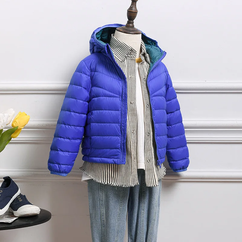 0-10℃ Kids Girls Ultralight Down Coat 2024 New Autumn Winter White Duck Down Hooded Jackets for Boys Child Puffer Thin Outerwear