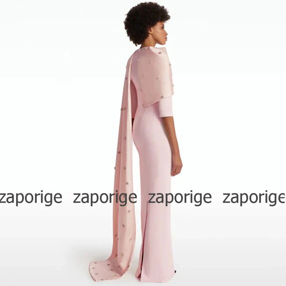 Elegant Luxury Evening Dress 2024 Light Pink Jersey&Satin Beading Draped Formal Dress Straight O-Neck Long Dresses