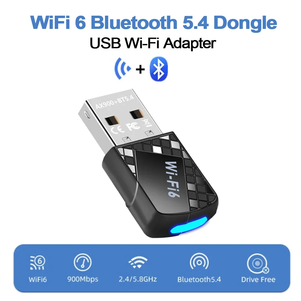 WIFI 6 Adapter AX900 Network Card USB Dongle 2.4G&5GHz Bluetooth 5.4 Signal Reception For PC Laptop Windows 10/11 Driver Free