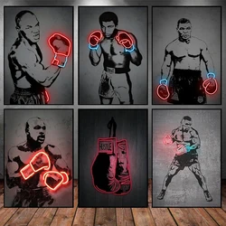 Neon Design Boxing Canvas Paintings Mike Tyson Boxer Abstract Art Posters and Prints Vintage Bar Home Decor Cool Mural No Light