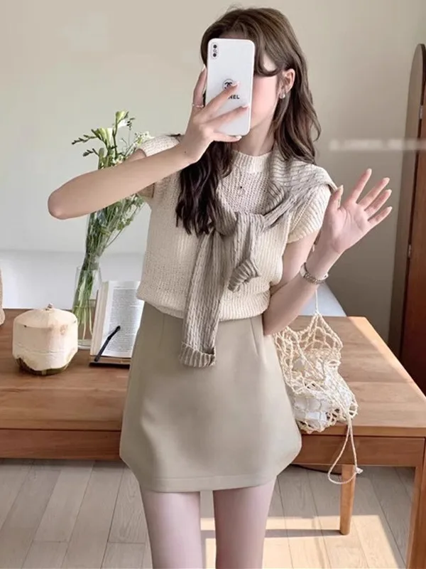 T-shirt ort Sve lavorata a maglia in seta ghiacciata T-shirt estiva da donna casual slim fit ature High-End Feeling Top asimmetrico linea Seng...
