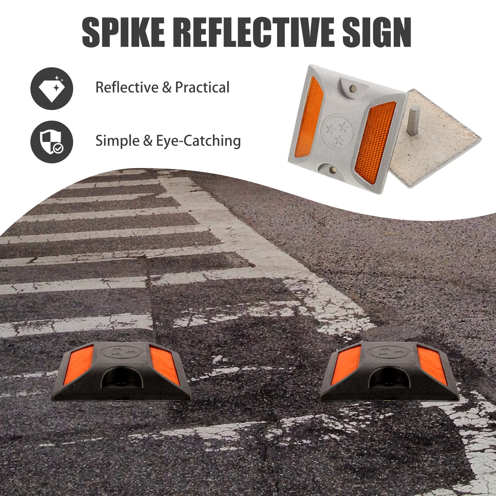 

2Pcs Cast Aluminum Reflective Road Studs Dual Yellow Durable Night Visibility Pavement Markers Driveway Highway City Streets