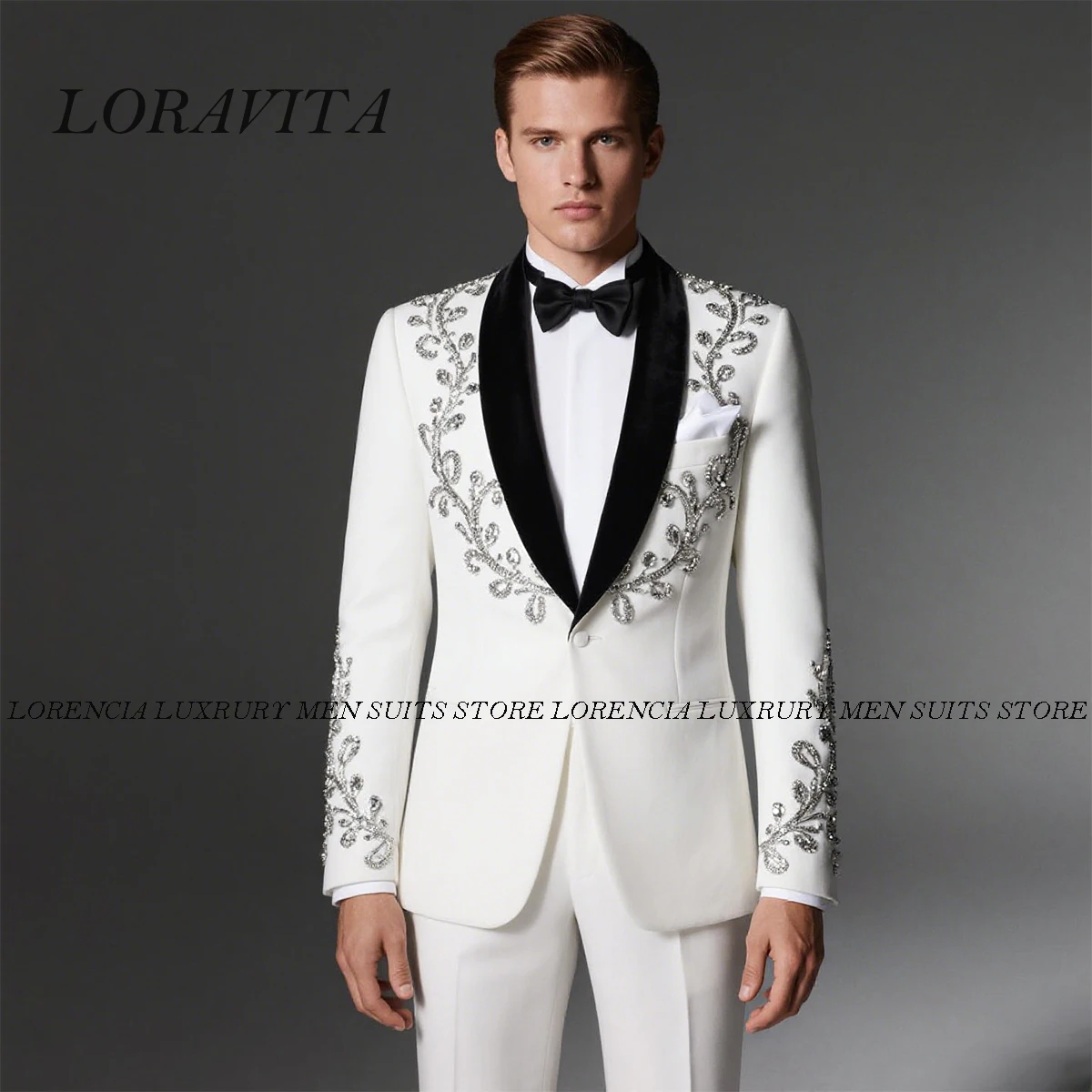 

Customized Luxury Diamond Ornament Men Suit Wedding Tuxedos Formal Business Ropa hombre 2 Pieces Sets Slim Groom Male Blazers