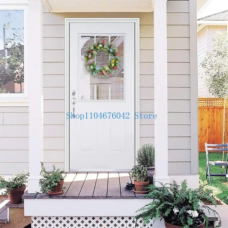 652F Front Door Wreath with Colorful Flower and Eggs Garlands for Garden Decoration