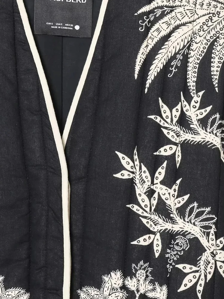 Женская новая стеганая куртка с цветочным принтом, хлопковое пальто, куртки с длинными рукавами, элегантная женская уличная одежда