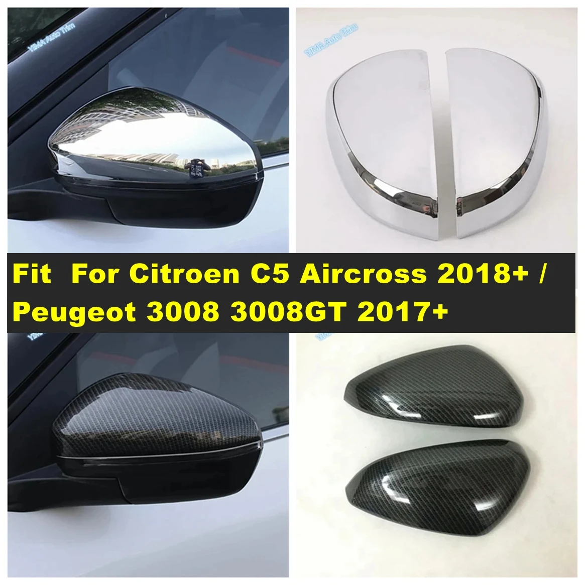 

Auto Rearview Mirrors Cover Decor Trim Fit For Citroen C5 Aircross 2018 - 2024 / Peugeot 3008 3008GT 2017 - 2023 ABS Accessories