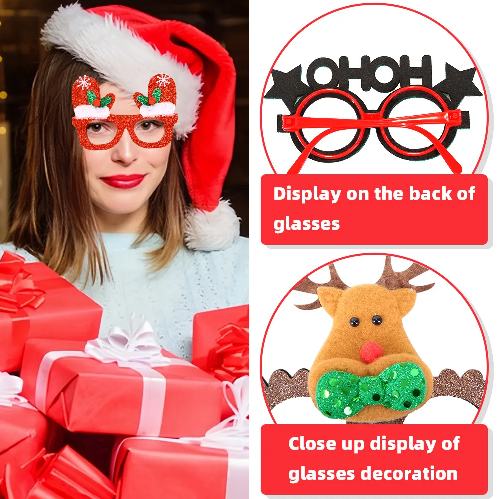 2025 Christmas Decorative Glasses Cartoon Santa Claus Snowman Glasses Frames Christmas Party Supplies for Adults and Children