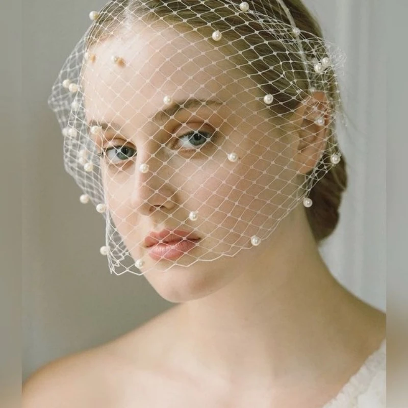 TOPCLS-Voile de mariage en tulle avec perles, EEN VA08, voile de cocktail pour le visage, cage à oiseaux avec bande de sauna, mini voile bricolage