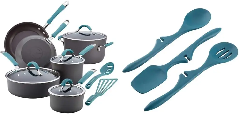 

Набор кастрюль и сковородок Cucina с твердым анодированным антипригарным покрытием, 12 предметов, серые и кухонные инструменты и гаджеты, посуда с антипригарным покрытием/Lazy Spoo