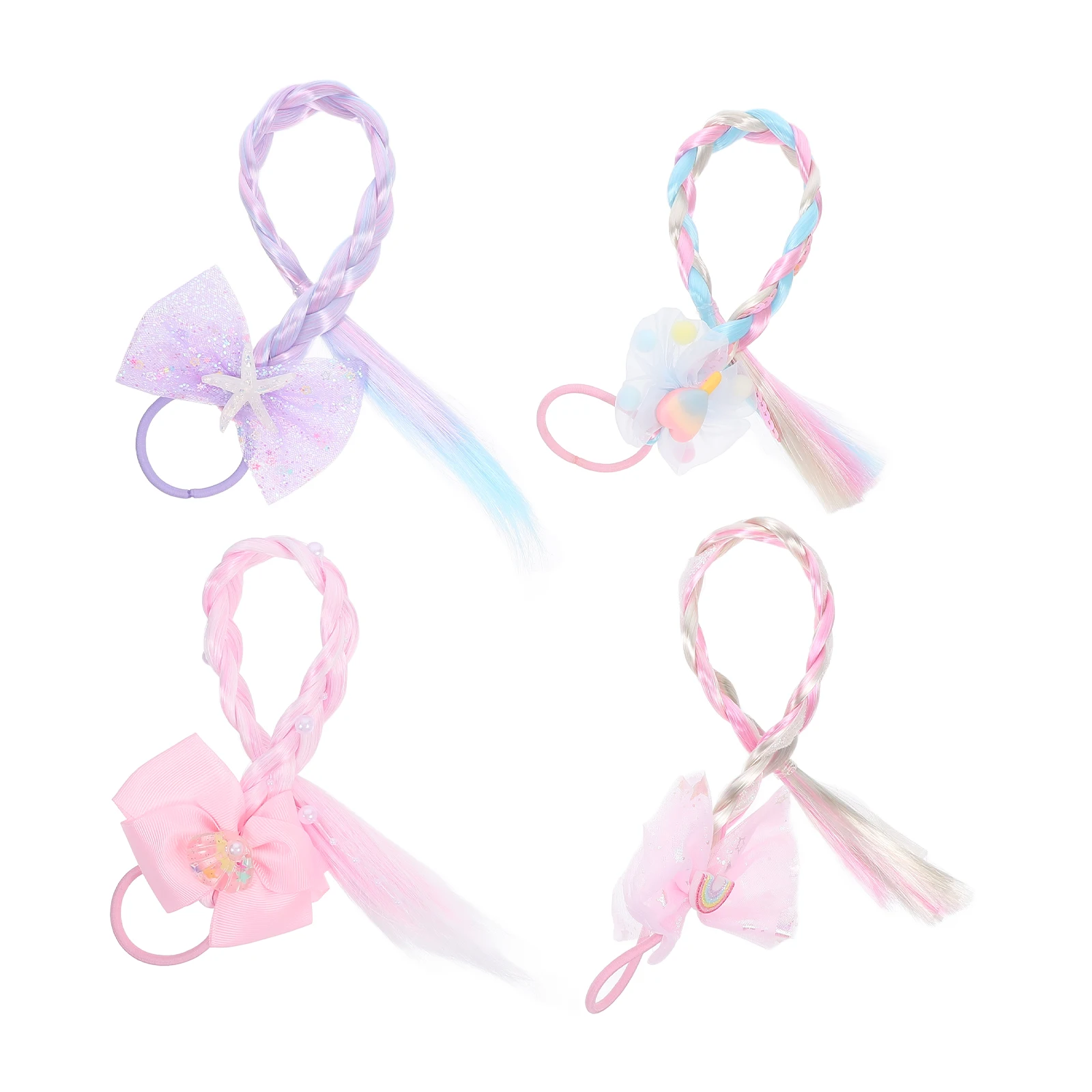 

4pcs Colorful Accessories for Girls Rainbow Shell Star Ponytail Holders Elastic Hair Ties Hair Decorations