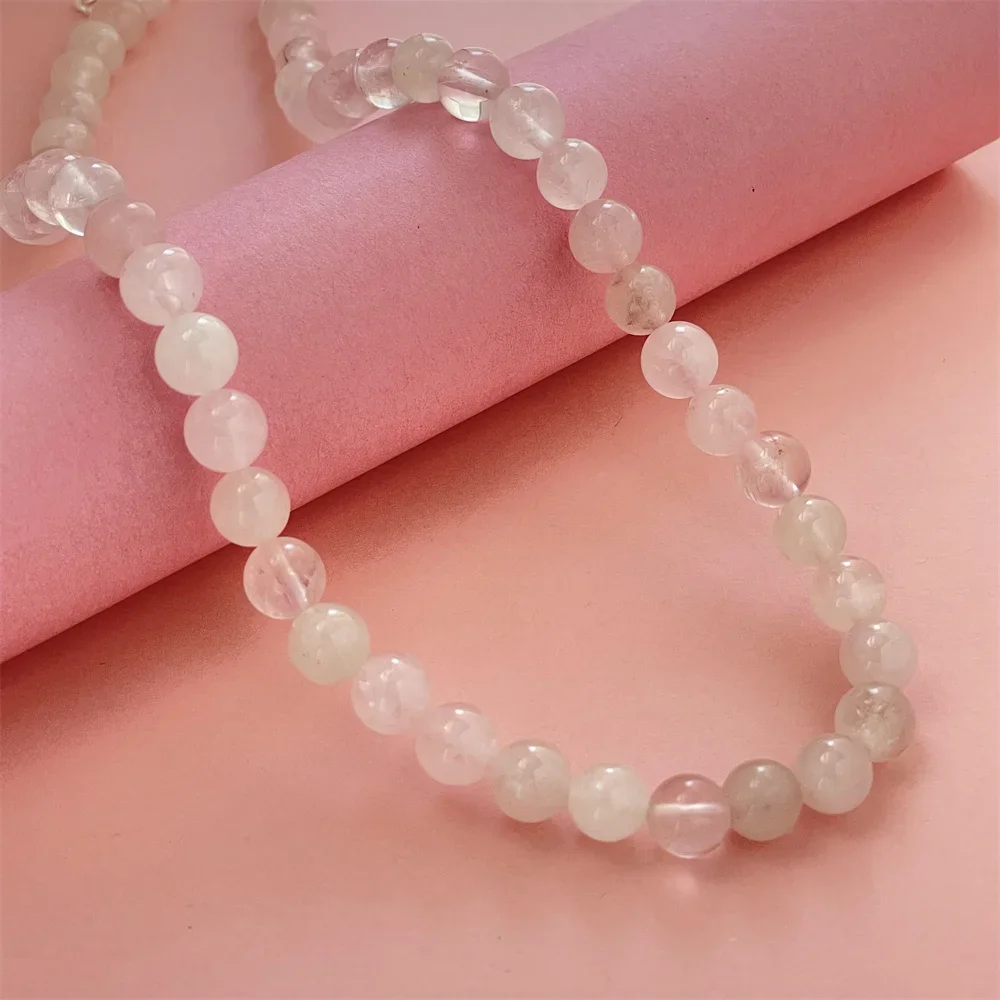 Pink Natural Crystal Bead Necklace With Lobster Clasp, Suitable For Men And Women To Wear Everyday