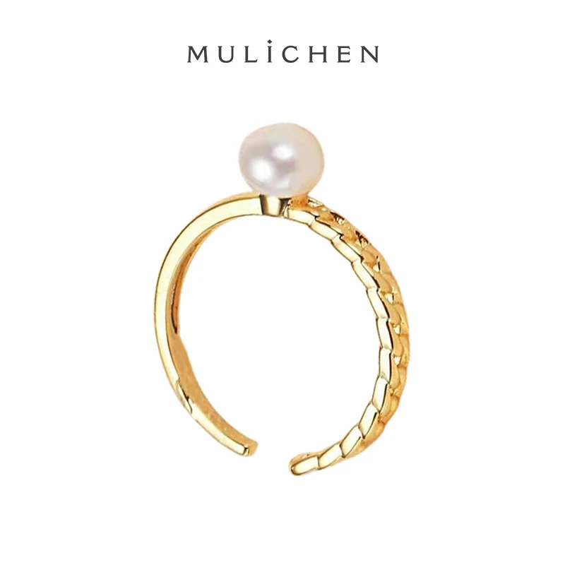 MULICHEN Freshwater Pearl Ring Women's Hand Jewelry Plated 14K Gold Temperament Irregular Opening Ring Free Shipping