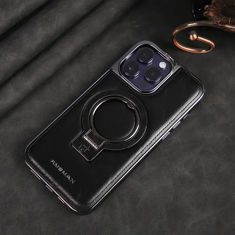 Magsafe Magnetic Cases For Iphone 15 14 13 12 Pro Max With Bracket Phone Case Iphone 13 12 Men's High-End Business Leather Case
