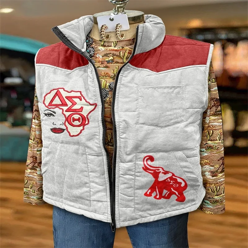 2025 Herbst/Winter Damen Neue Mode Weste Freizeitjacke Gedrucktes Muster Damen Warm Ärmellos Plüsch Weich Und Bequem