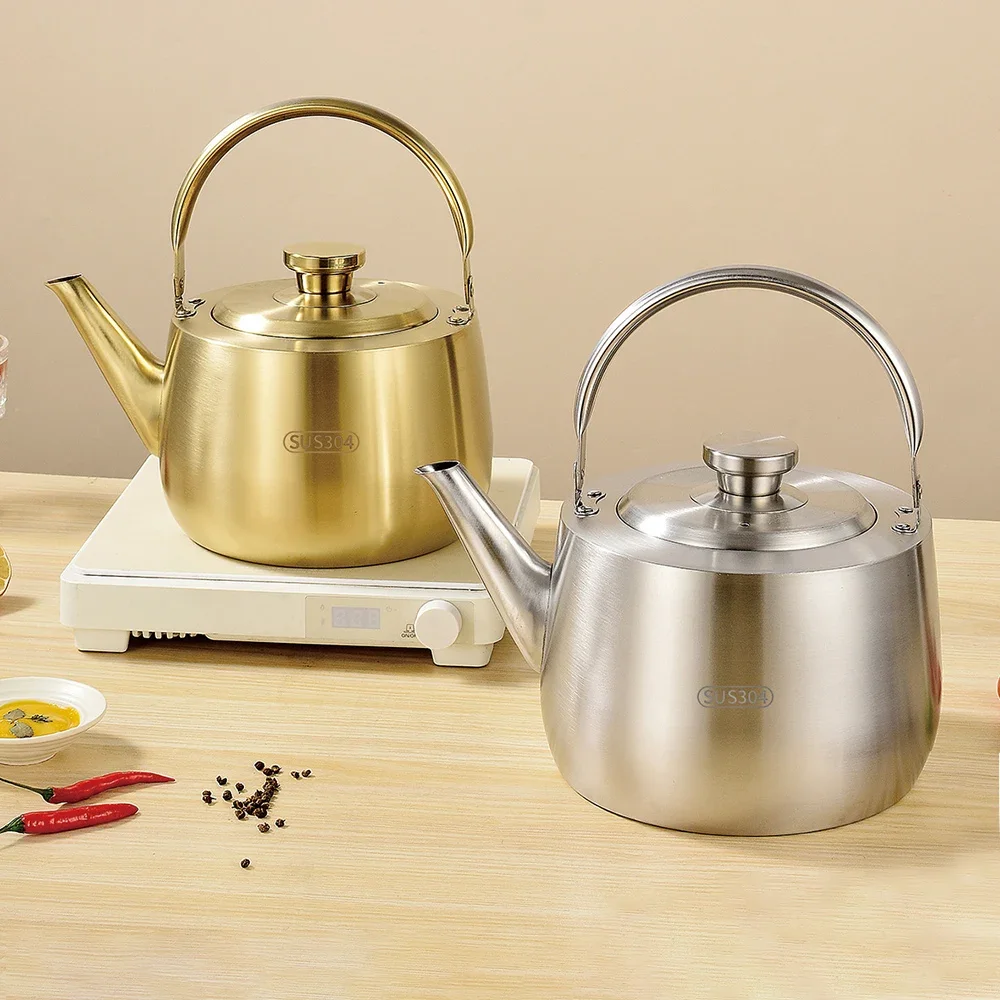 304 Stainless Steel Boil Water Kettle, Restaurant Hotpot Add Soup Pot, Household Large Capacity Boiling Water Kettle, 4L