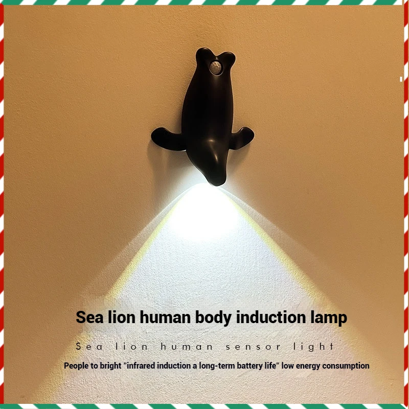 

Body Sensor Light LED Spotlight Bedroom Corridor Entrance Living Room Wall Lamp Wardrobe Charging Sea Lion Decorative Night Lamp