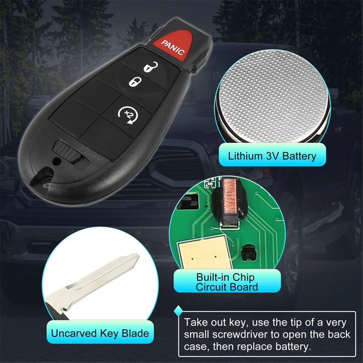 Car Key Fob for Dodge Ram 1500 2013-2021 2500 3500 4500 5500 2013-2018 Keyless Entry Remote Control GQ4-53T 4 Buttons