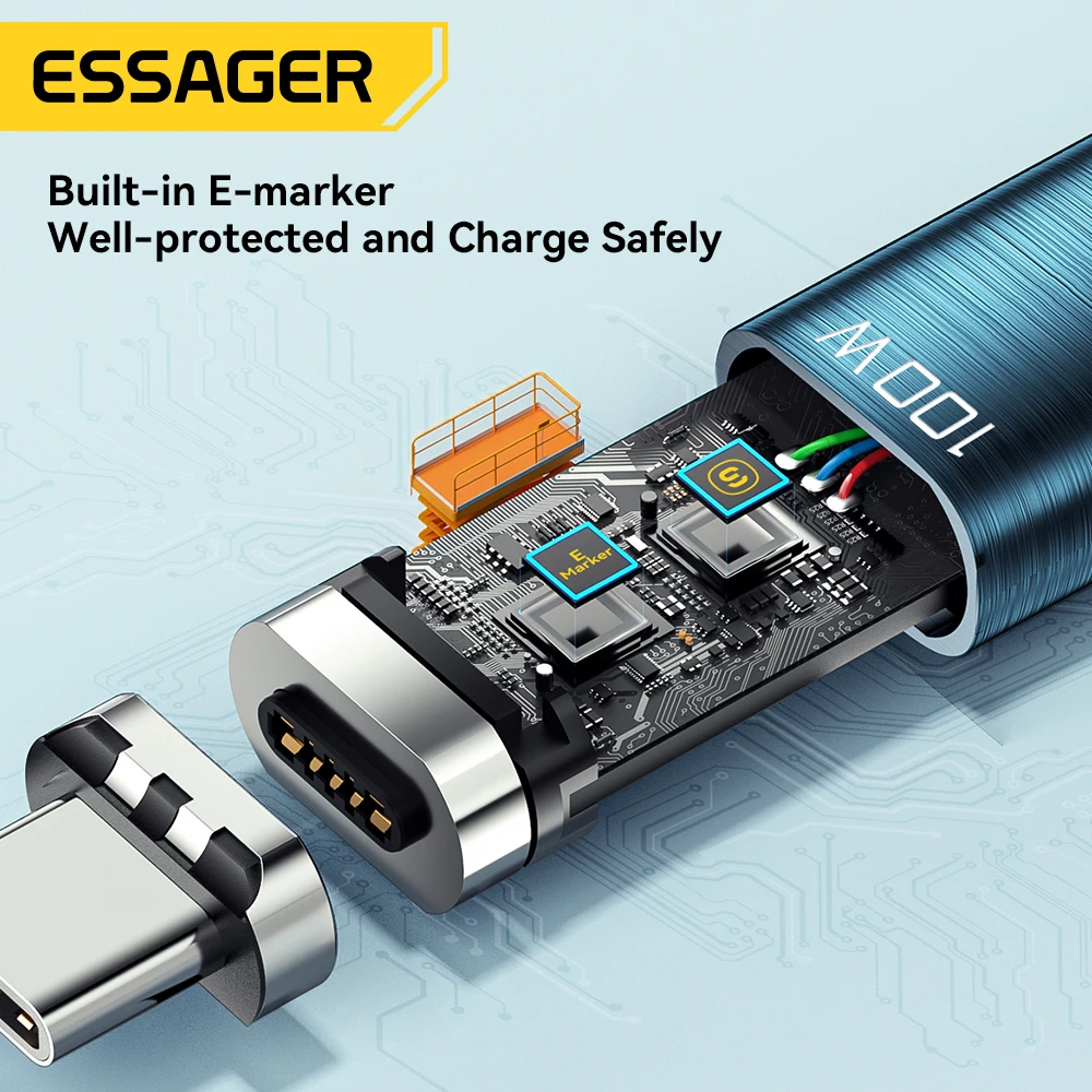 Essager PD 100W magnetyczna linia danych USB C na USB C kabel 5A szybkie ลadowanie przewรณd danych dla Macbook Pro Xiaomi Huawei P30 Pro Samsung