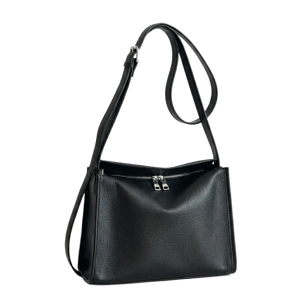 

Women Wide Strap Crossbody Bag Minimalist Soft Leather Messenger Bag Shoulder Handbag Commuter Purse