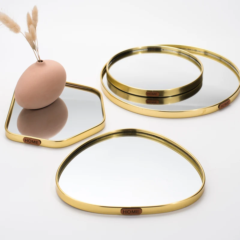 Gold Mirror Tray Jewelry Organizer/Home Fragrance Display Luxury Vanity Decor with Hotel Bathroom Aromatherapy Decorative Tray