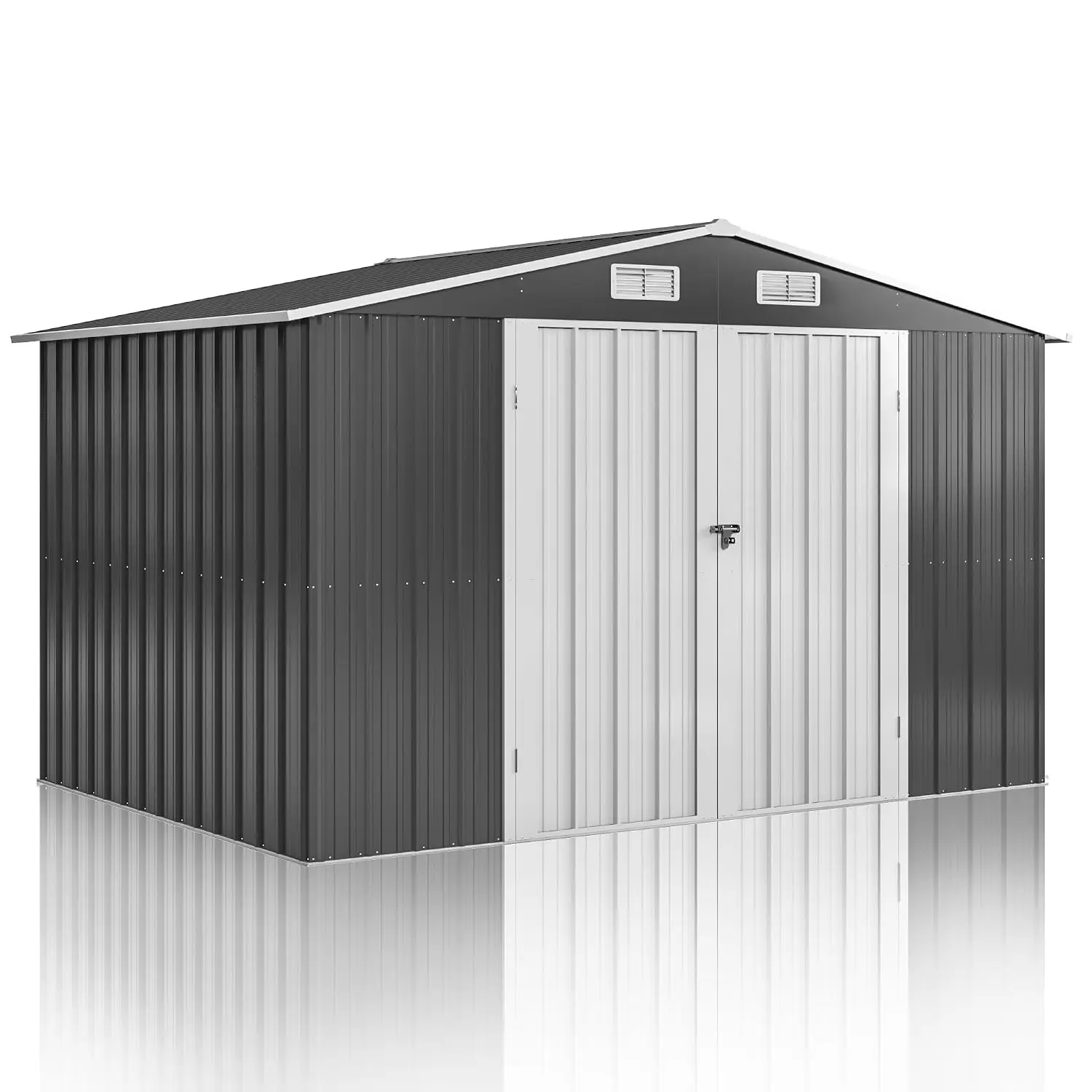 10x7.5 FT Outdoor Storage Shed Metal Garden Tool Shed with Lockable Doors for Backyard Patio Lawn Grey, Customized