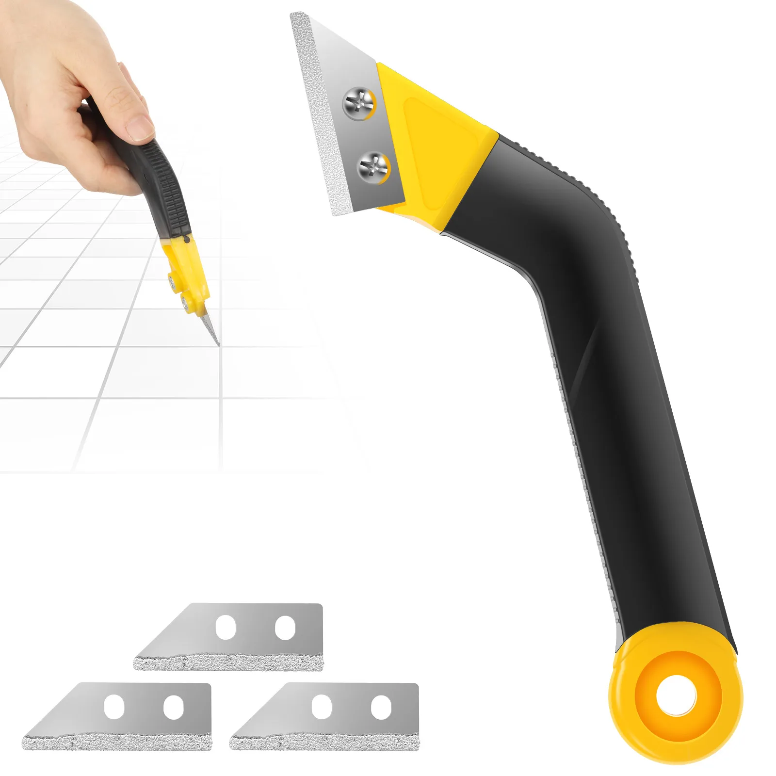 Tile Grout Saw Angled Grout Saw with 3 Pieces Extra Blades Replacement Grout Removal Tool for Routine Floor Tile Grout Cleaning