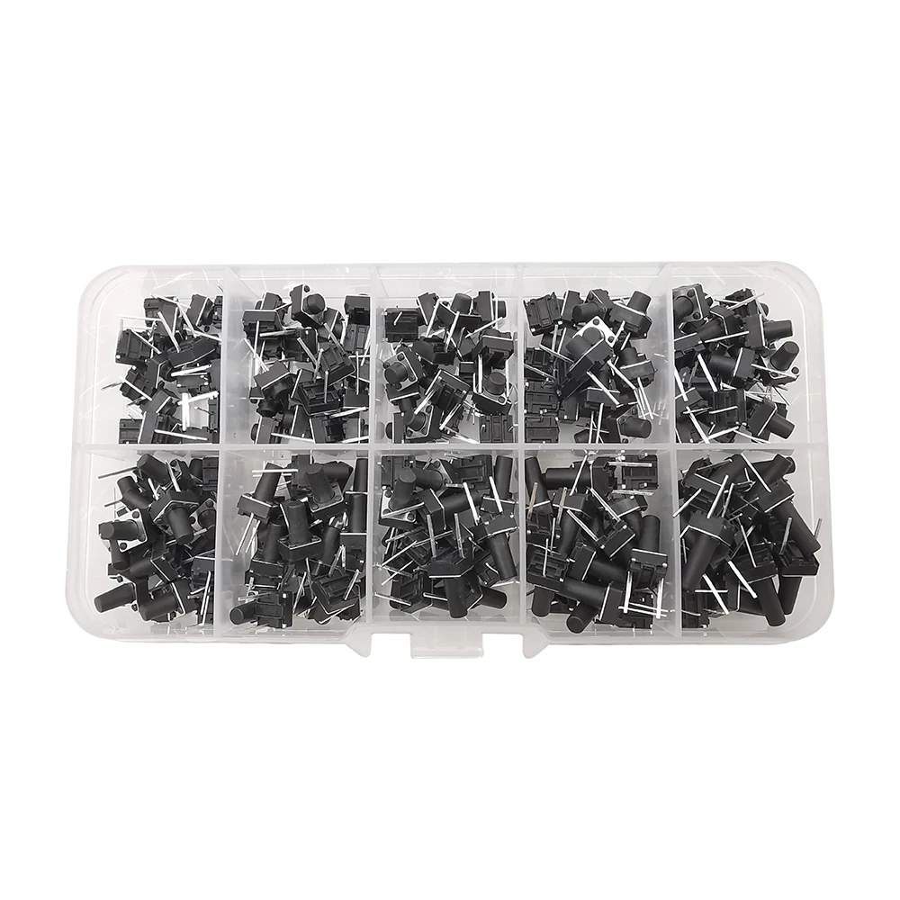 200Pcs 10 Models 6X6mm Micro Momentary Tactile Push Button Switch DIP 6*6*4.3/5/6/7/8/9/10/11/12/13mm 2 Pin ON/OFF Keys Button