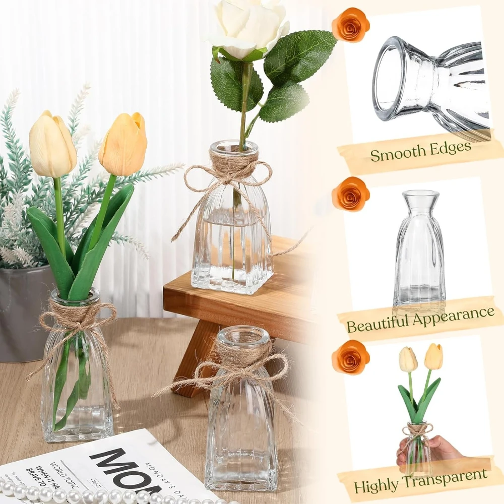 Modern Clear Hydroponic Flower Vase Mini Clear Ribbed Vases DIY Floral Arrangements Home Desktop Scene Wedding Party Decoration