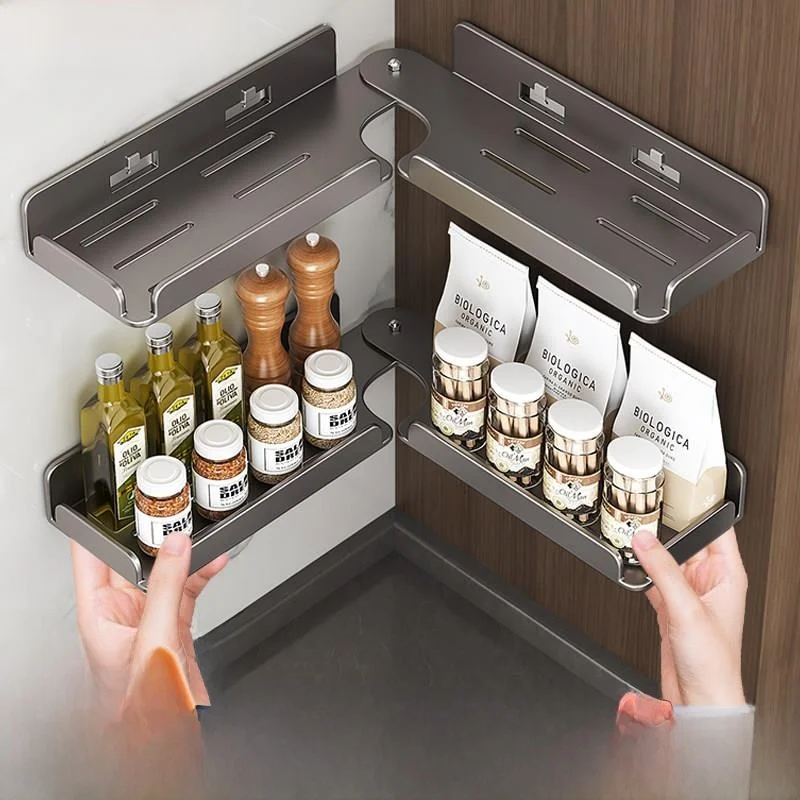 

Kitchen Rotating Wall-Mounted Storage Ra No-Drilling Multi-Functional Household Seasoning Products Clete Corner Storage ...