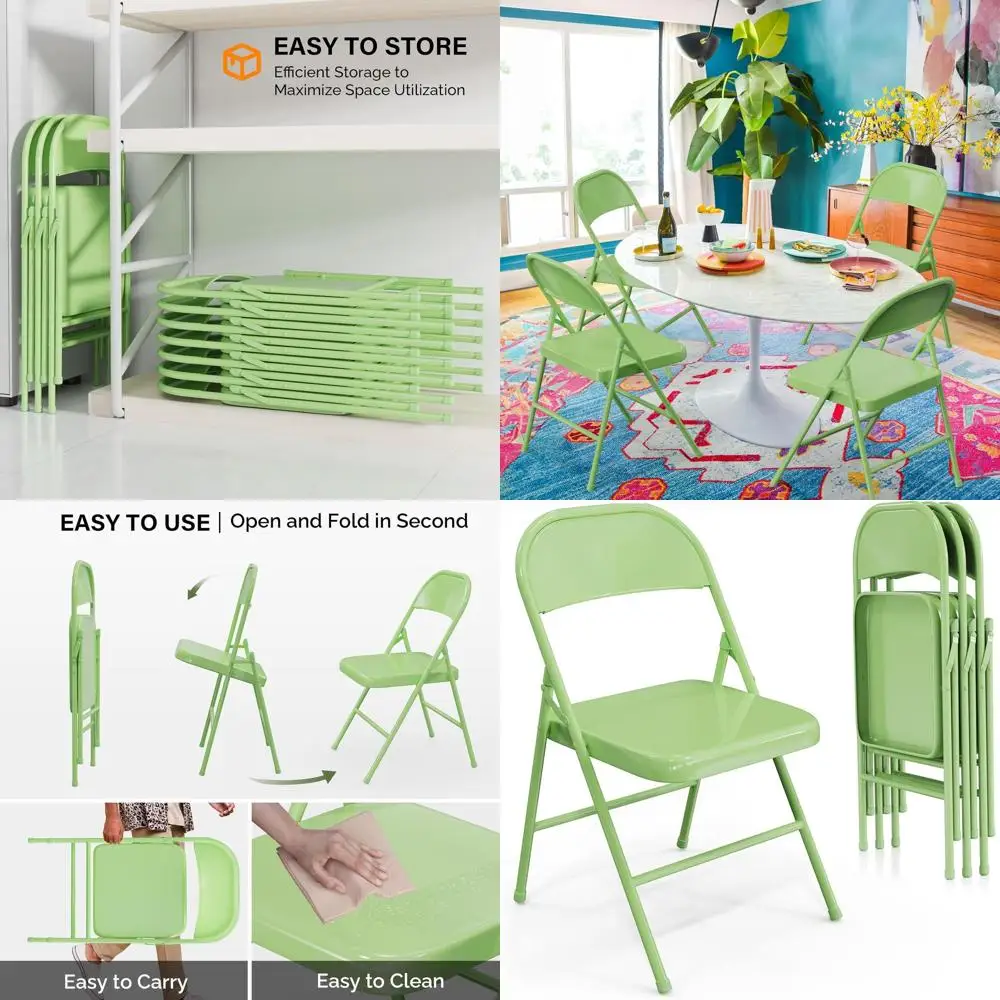 

Sturdy Steel Folding Chairs, 350 lbs Capacity, Portable & Versatile, Green, 4-Pack