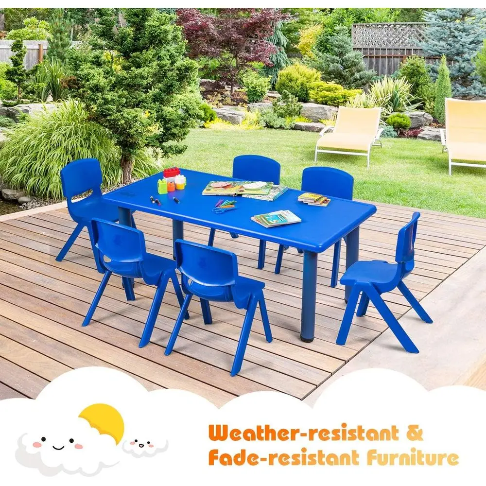 Kids Table and Chair Set, 6 Pcs Stackable Chairs, 47 x 23.5 Inch Recular Plastic Activity Table Set or Children Reading Ding Pla