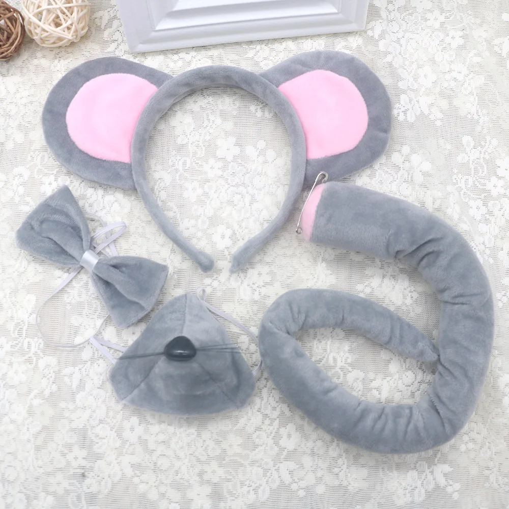 

Adult Kids Party Mouse Rat Ears Headband Tail Nose Bow Tie for Birthday Decoration Animal Hair Band Halloween Costume Cosplay