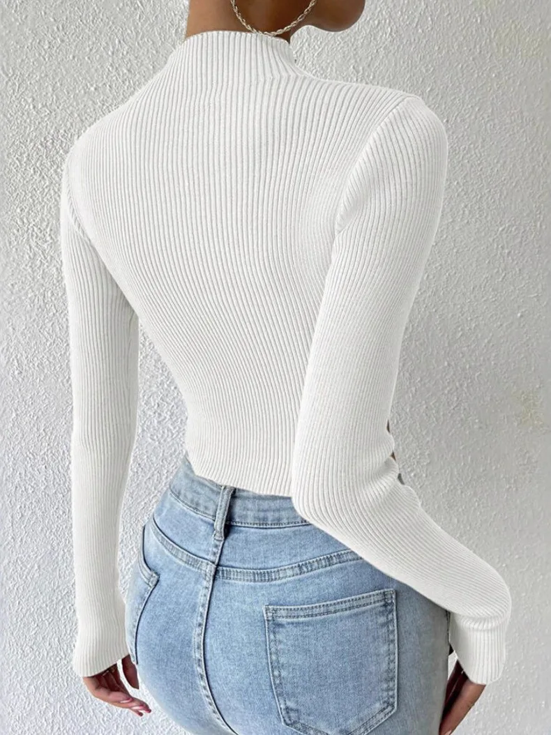Slim Fit Knitted Base Layer Top Pure Color Ribbed Autumn Winter Thin Women's Knitted Sweater City Walk Commute Style Maternity