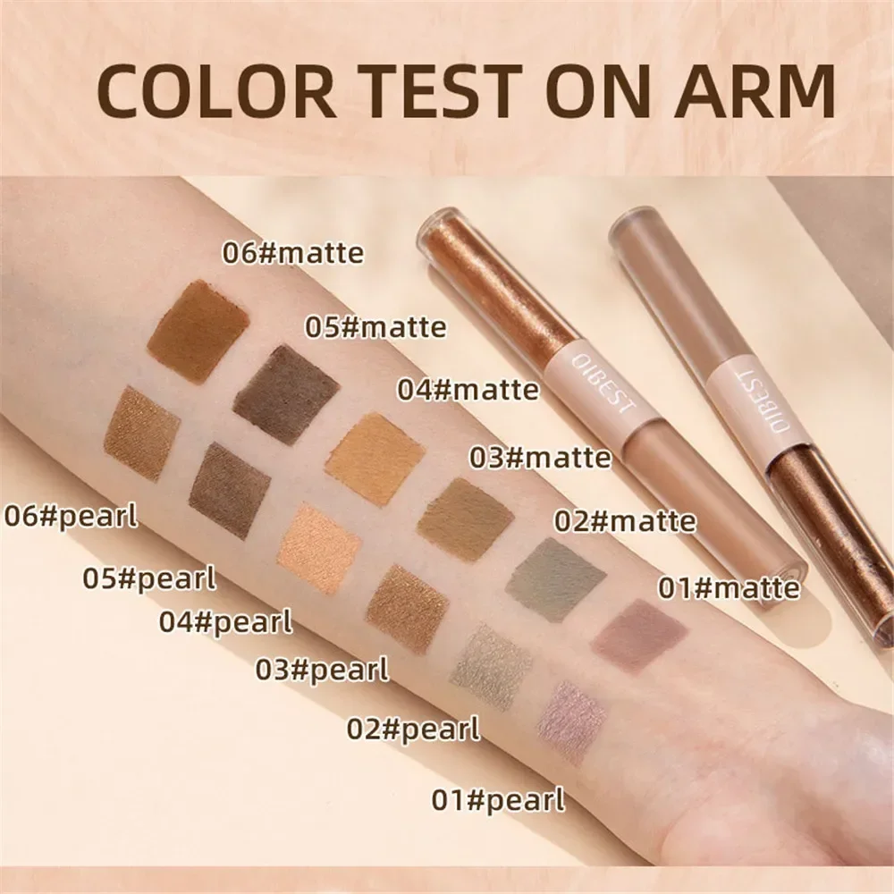 Doppelkopf-Lidschatten mit mattem Schimmer, flüssiger Lidschatten, Glitzer-Augen-Make-up, perlmuttartig, liegender Seidenraupen-glänzender, natürlicher, langlebiger Kosmetik